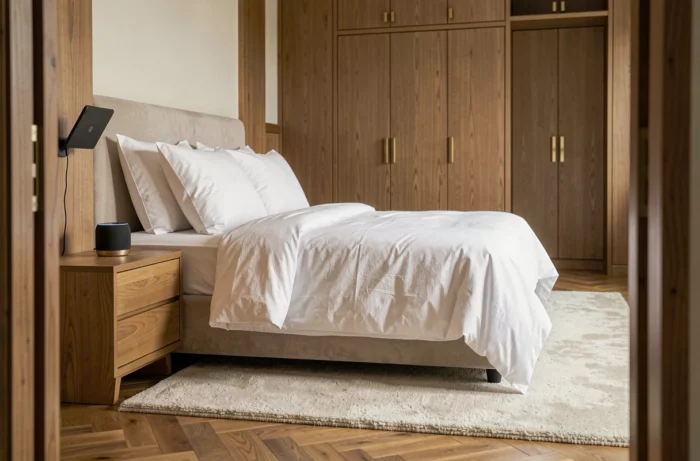 Chambre moderne et confortable avec équipements connectés pour maison contemporaine
