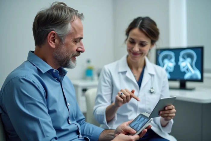 Patient consultant un médecin pour comprendre les causes de sa sinusite chronique